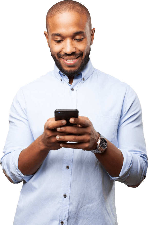man reading comments on phone